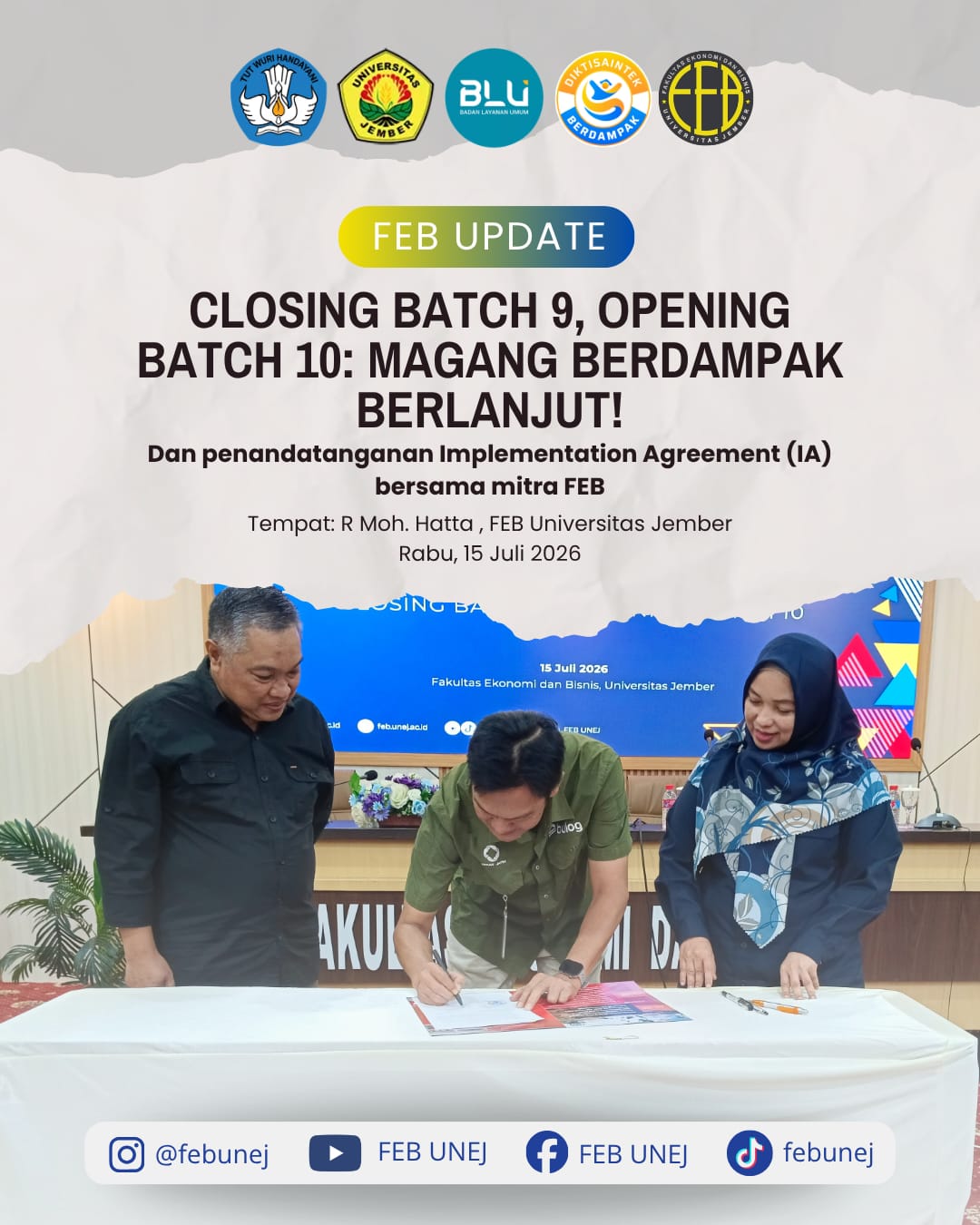 FEB UNEJ Gelar Closing Batch 9 dan Opening Batch 10 Magang Berdampak Berbasis MoA