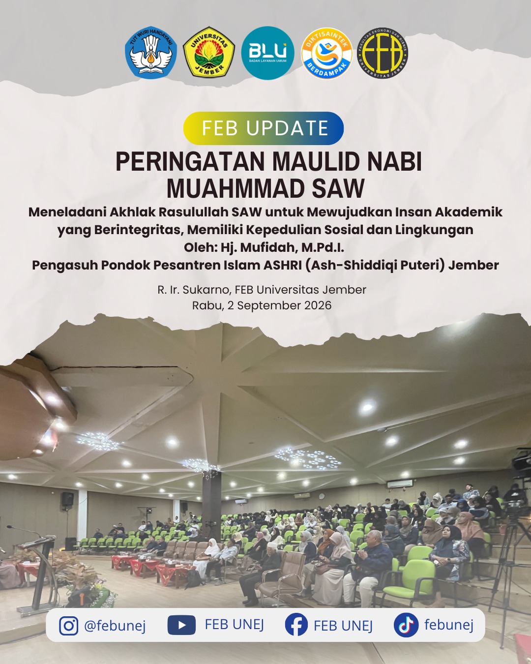 FEB UNEJ Gelar Peringatan Maulid Nabi Muhammad SAW 1448 H, Dorong Integritas dan Kepedulian Lingkungan